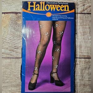 Gothic Halloween Skulls And Crossbones Black Tights Stockings